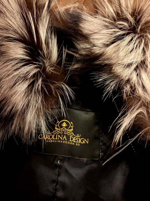 Geacă damă piele întoarsă și blană naturală vulpe argintie Carolina Design – Mărimea L (Stare impecabilă)