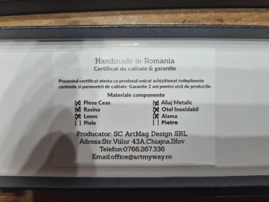 Papion Lemn Bleumarin cu piese autentice de ceas - handmade -ArtMyWay