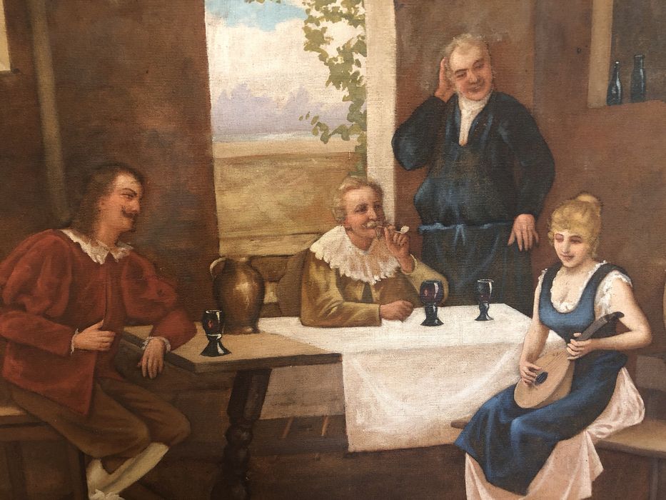 Tablou,pictura foarte veche in ulei pe panza groasa,rama din lemn