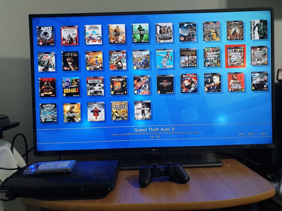 PS3 modat HEN 160 + 80 GB & 35 jocuri (GTA, Red Dead, Spider-Man, NFS)