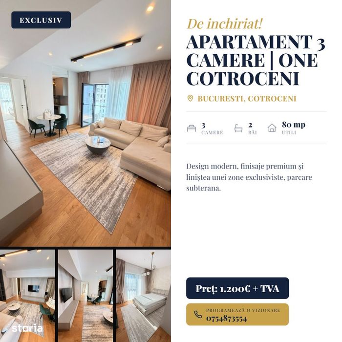 Apartament 3 camere | One Cotroceni Park | cu parcare | modern | lux