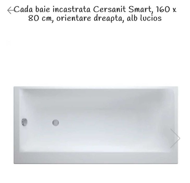 Cadou 600 Ron! Vând cada NOUÃ ! Model Acril Cersanit Smart 160x80