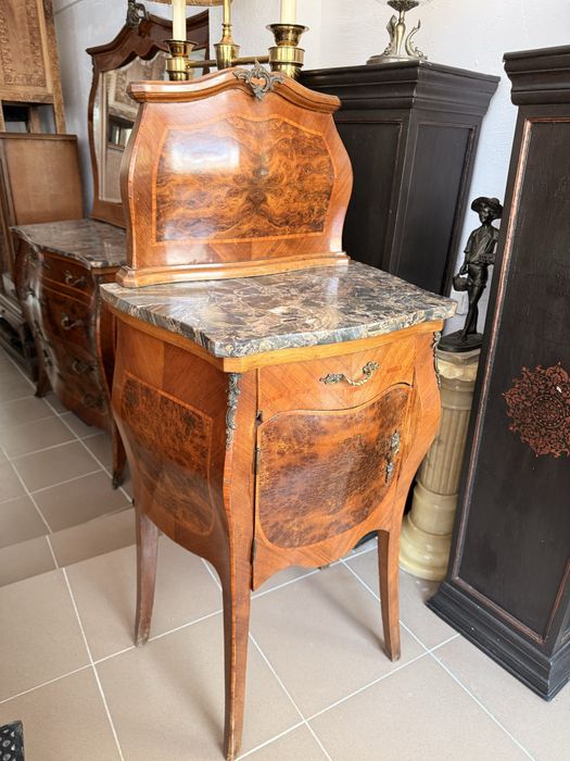 Mobila Vintage Set Comoda Oglinda 2 Noptiere Lemn Masiv Marmura Intarsii Antic