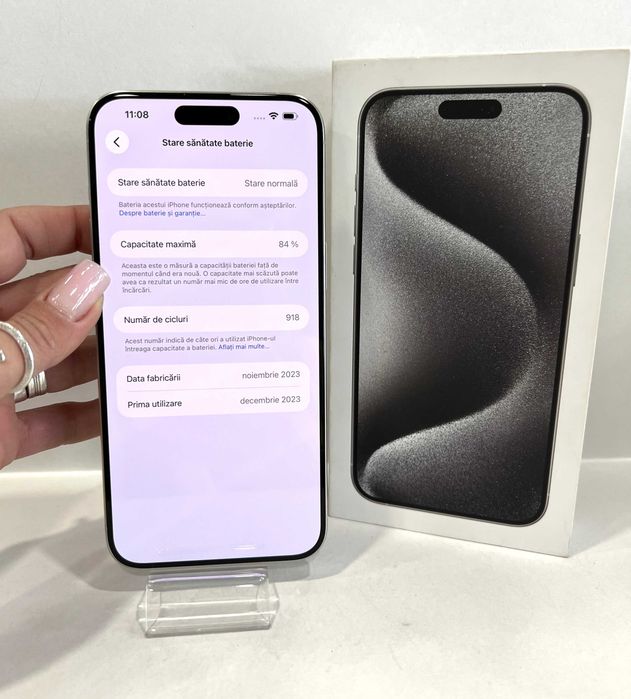 iPhone 15 Pro Max, 256GB, sănătate baterie 84%,  garanție 90 de zile,  WhiteTitanium,  impecabil!