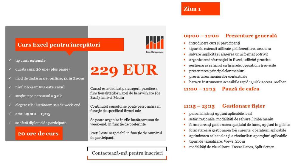 Consultanta Excel, meditatii Excel si curs Excel online de la 40 EUR