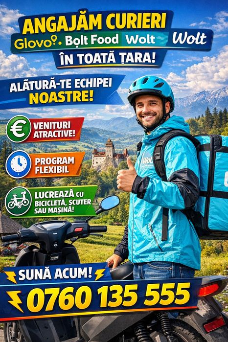 Angajam curieri Glovo Wolt Bolt Food in Oradea | plata saptamanala