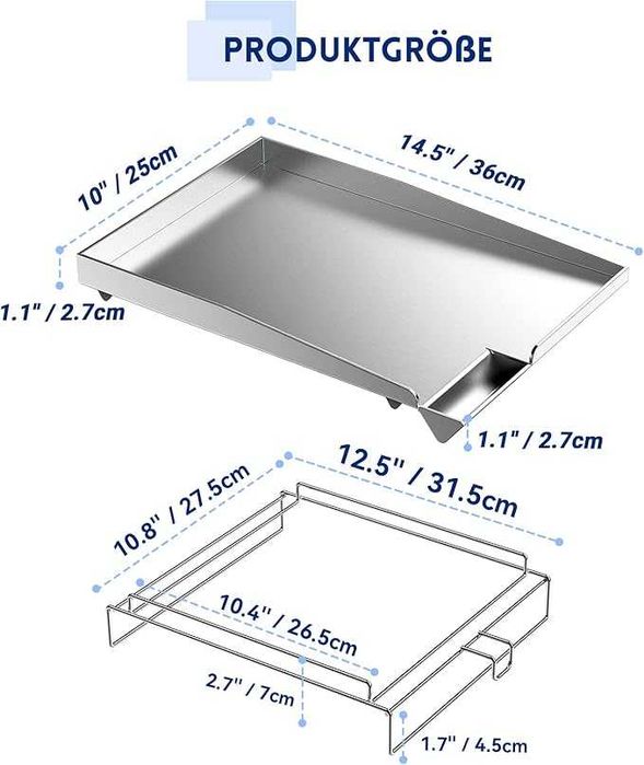Plita , Placă de grătar din inox universala 36 x 25 x 2.7cm