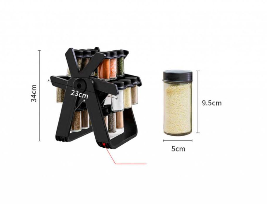 Стилен въртящ се органайзер за подправки с 18 стъклени бурканчета