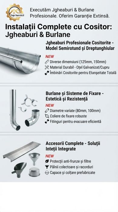 Reparații acoperisuri /Montaj jgheaburi și burlane/săgeac metalic,gard,horn velux