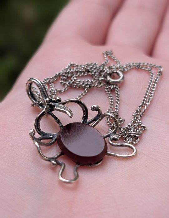 Vechi lant argint 835 cu pandantiv piatra carnelian argint 875