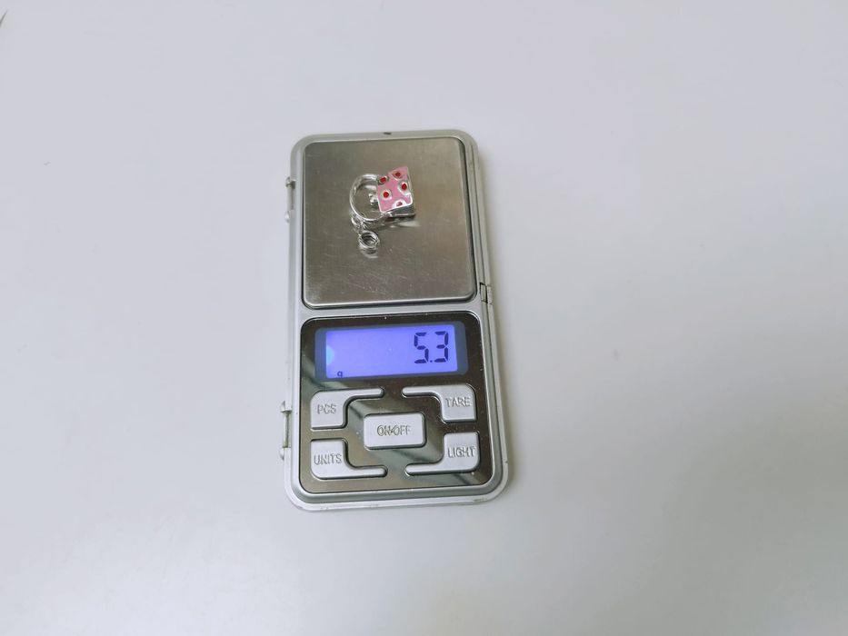 Vechi pandantiv charm din argint de 925 in forma de geanta, roz cu buline rosii