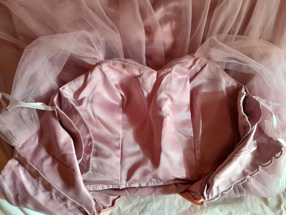 Официална дълга рокля, светло розово, тюл