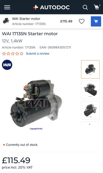 Electromotor nou WAI 17135N Volvo 240 340 360 740 760 940 2.0 2.3