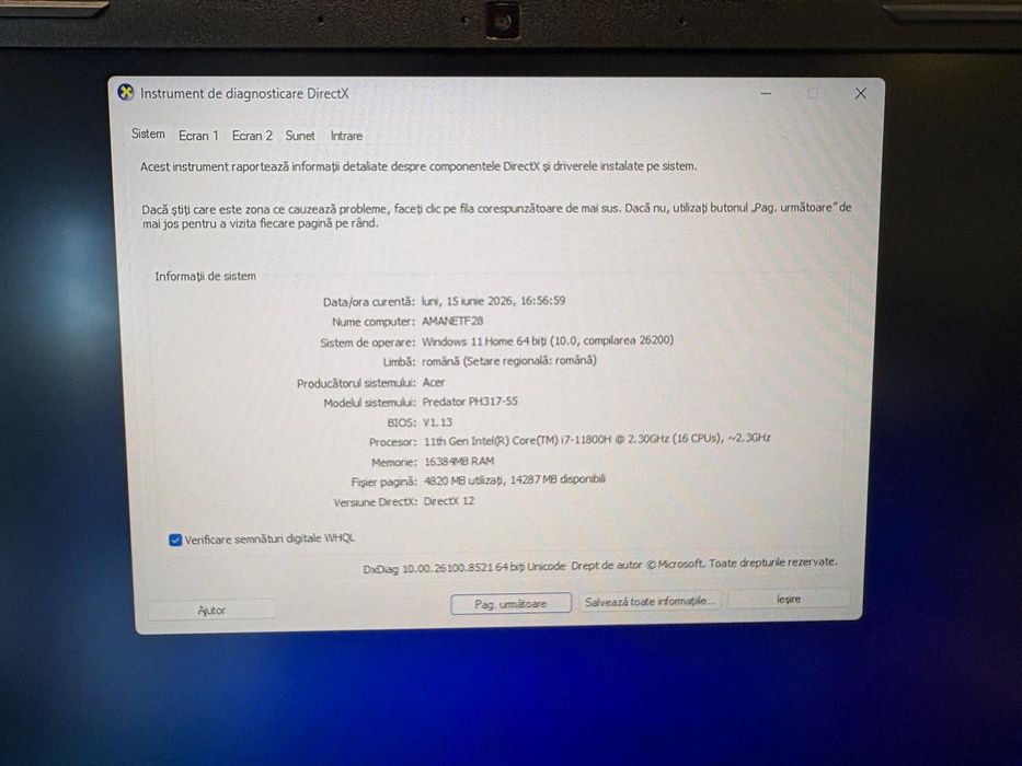 Amanet F28: Laptop ACER Predator Helios 300 (P)