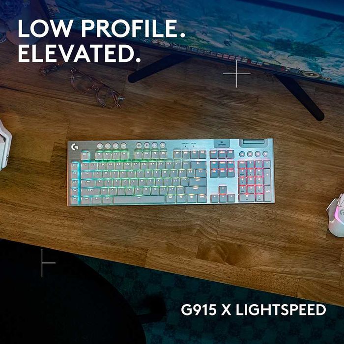 Tastatura Gaming Wireless mecanica LOGITECH G915 X Lightspeed Tactile Switches, Bluetooth, USB, Layout US INT, alb | Ca nouă | Garanție