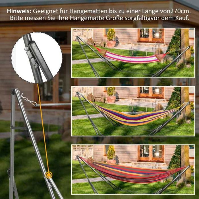 Стойка за хамак Outsunny 2 в 1, 290 см x 92 см x 88 см