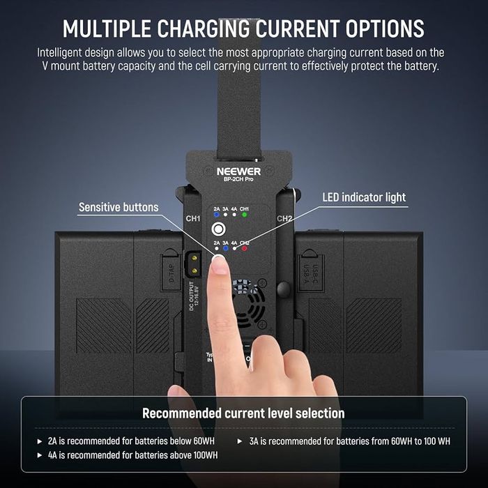 NEEWER BP-2CH Pro – двойно зарядно за V-Mount батерии, 100W USB-C PD, XLR