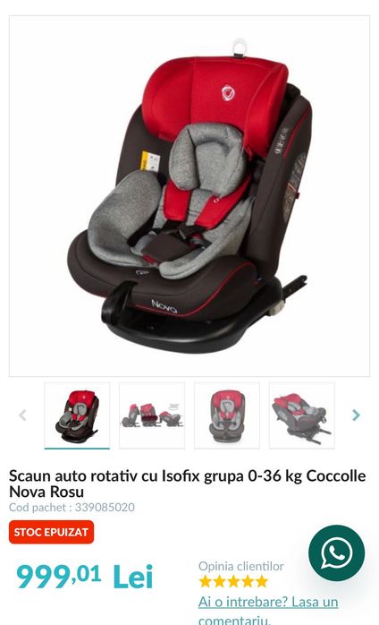 Coccolle - Scaun auto rotativ cu Isofix grupa 0-36 kg Nova