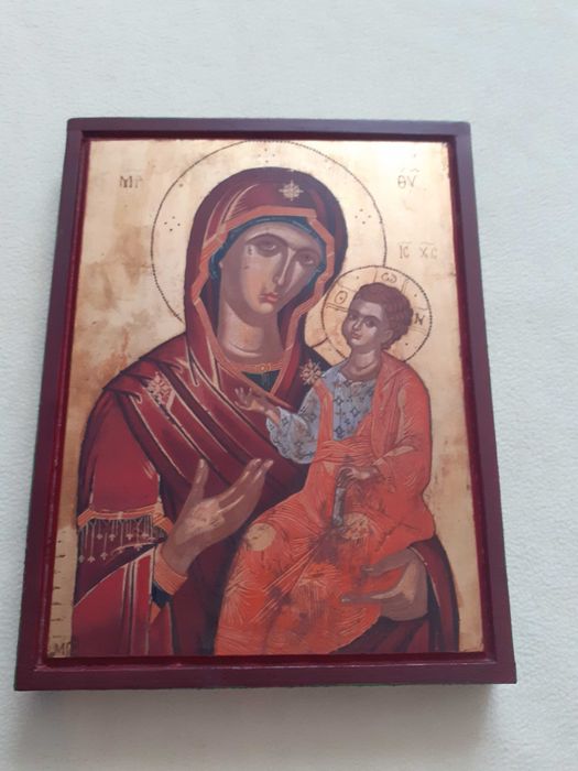 icoana Fecioara Maria Maica Domnului pictura pe lemn 26/33/3,5 cm