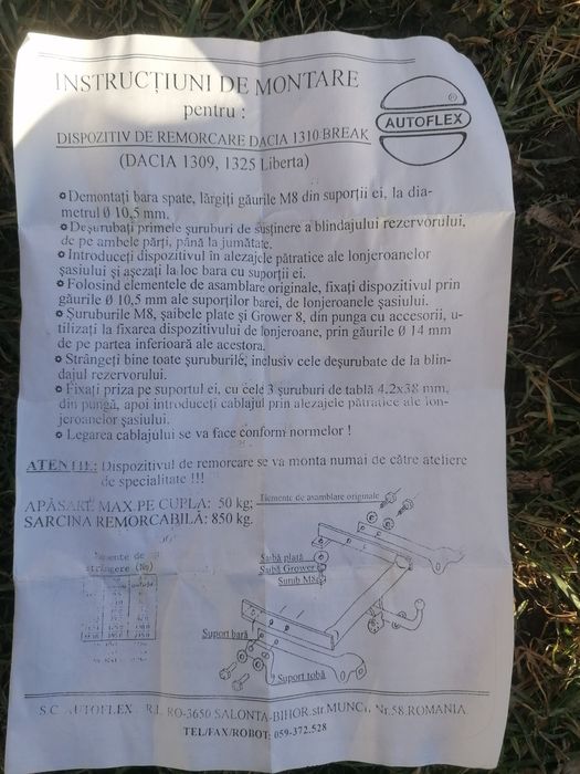 Carlig remorcare tractare Dacia 1309 1325 Break Liberta, NOU