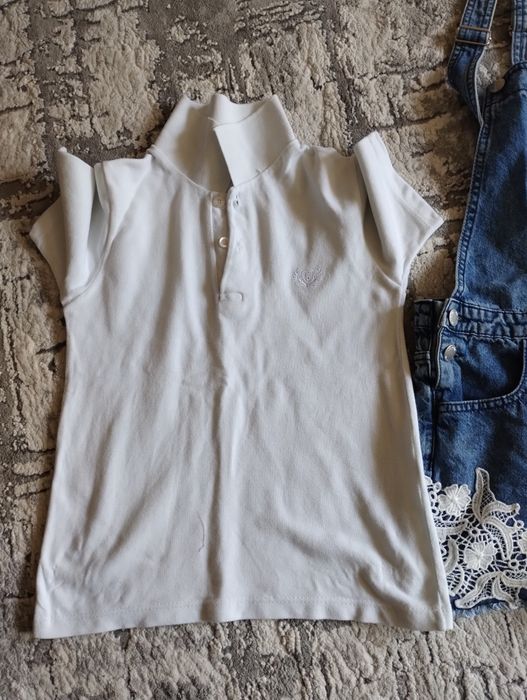 Salopeta blugi+tricou polo fetiță măr 140