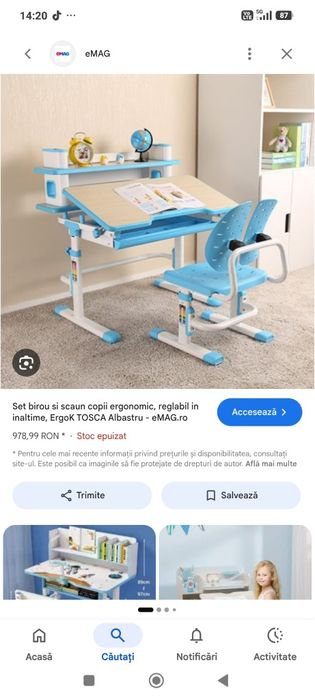 Set birou măsuță cu scaun pentru copil ergoK Toska