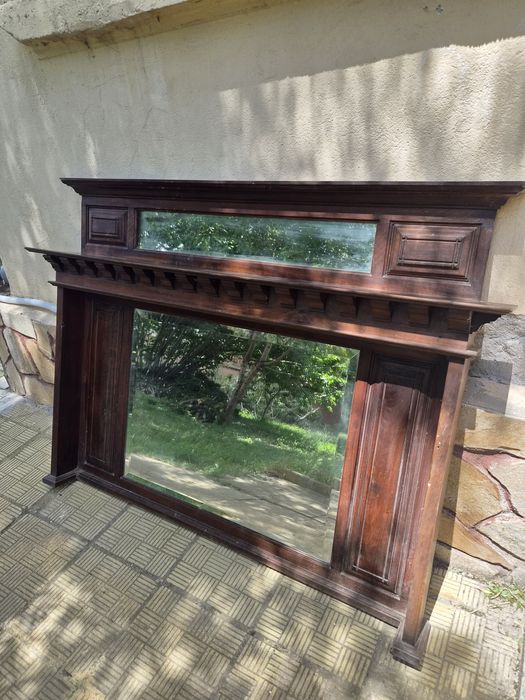 Антична дървена рамка за камина с огледала (Overmantel)