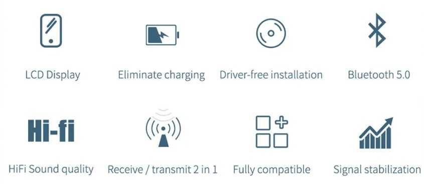 USB Bluetooth 5.0 Receptor si Transmitator audio HiFi cu Afișaj LCD