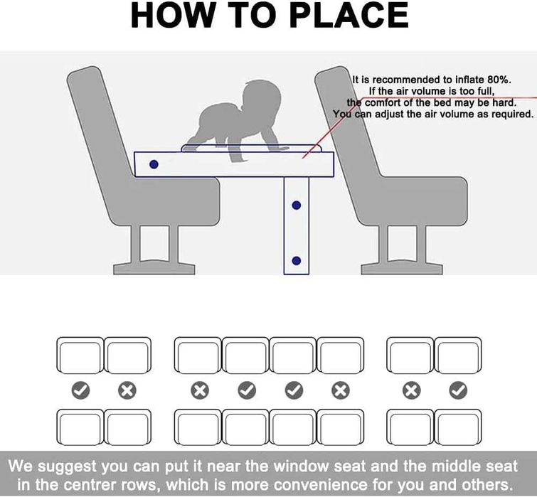 Pat de avion gonflabil JANTEELGO pentru călătorie. copii bebelusi