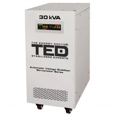 Stabilizator tensiune monofazat cu ServoMotor 30KVA 24KW si sinusoidala pura + ecran LCD cu valorile tensiunii, TED Electric TED001962 cu garantie