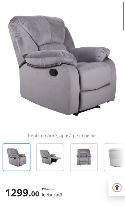 Fotoliu recliner Vallenar catifea-gri Dedeman