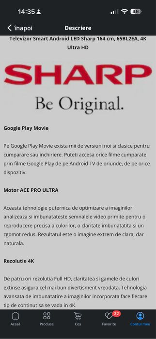 TV Smart Android Led Sharp 165 cm