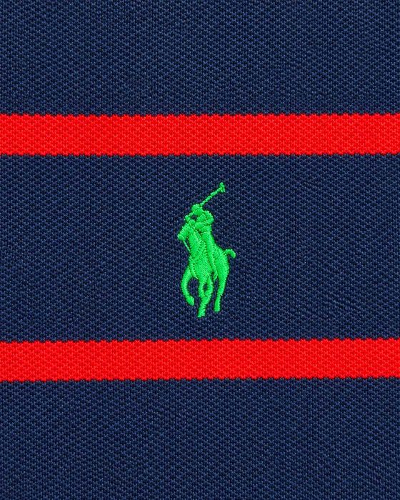 Polo Ralph Lauren tricou polo bărbați Custom Fit bleumarin cu dungi roșii, guler alb, mărimea M