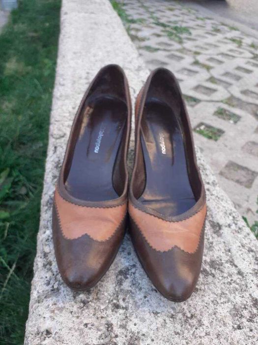 Елегантни дамски обувки, среден ток, кафяви, 42 номер