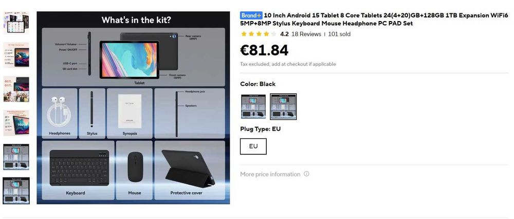 [неразпечатан] Таблет 10" Android 15  RAM 24(4+20)GB ROM 128GB + 1TB