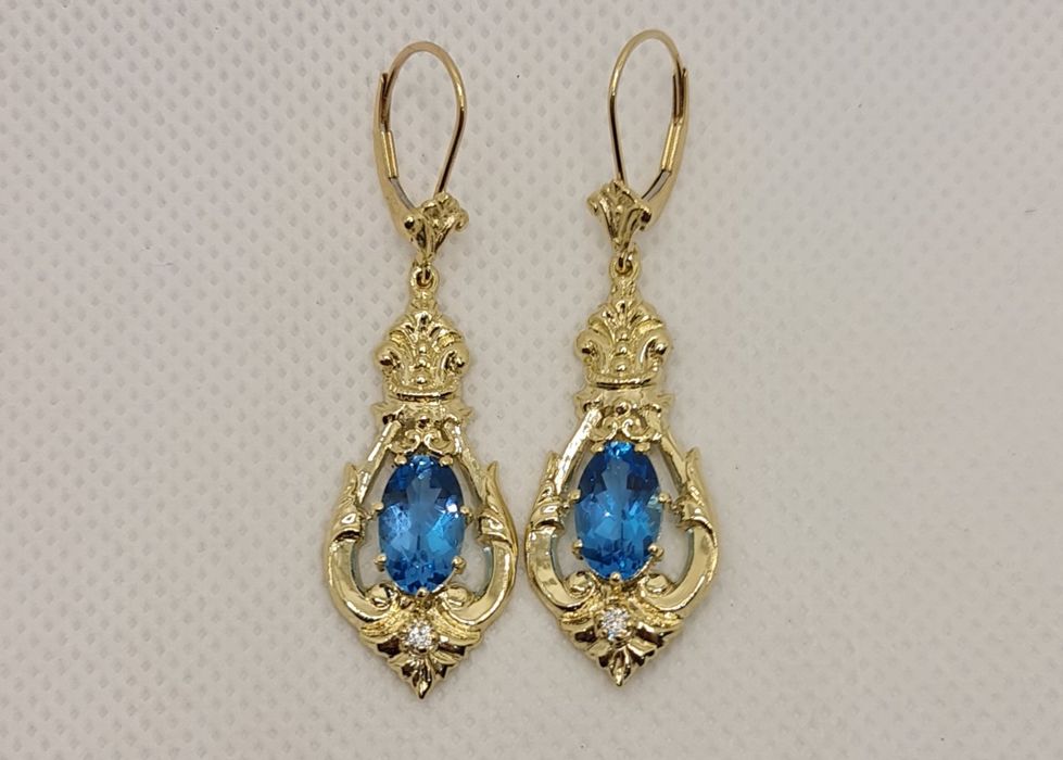 Cercei aur galben 14k topaz și diamante naturale