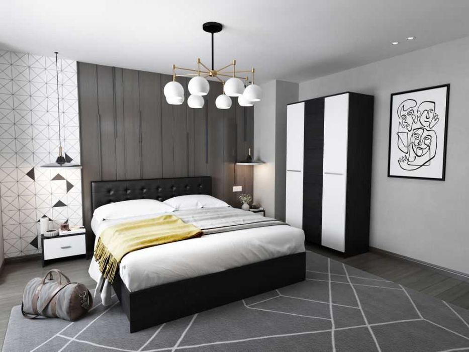 Set Dormitor Mario 3U 4 piese Tapitat Wenge