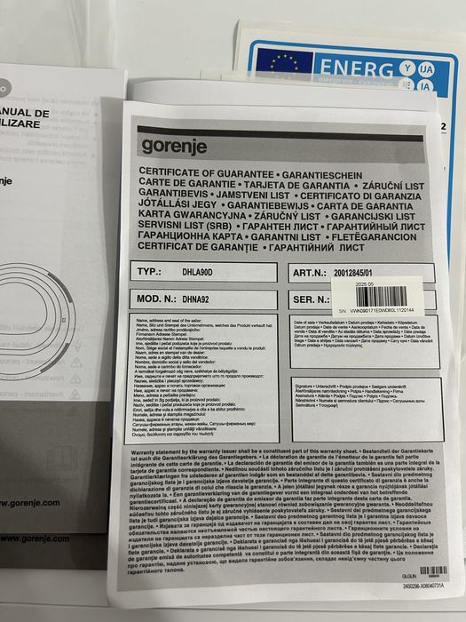 Uscator de rufe GORENJE DHNA92, pompa de caldura, 9kg, 15 programe