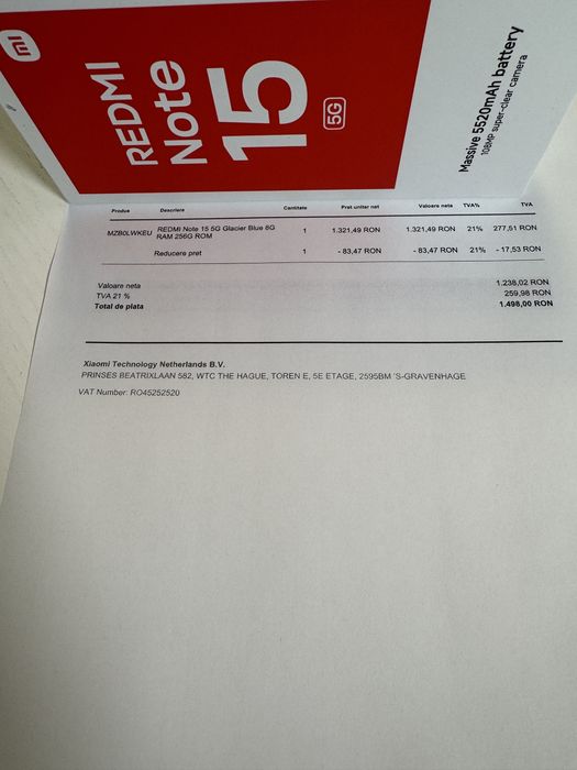 Xiaomi REDMI Note 15 5G + Încărcător rețea
