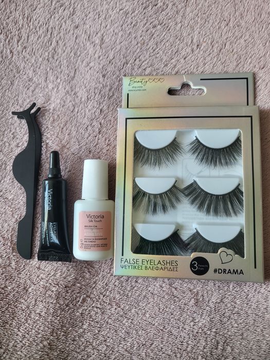 Нови изкуствени мигли, лепило за мигли и уред за поставяне на мигли