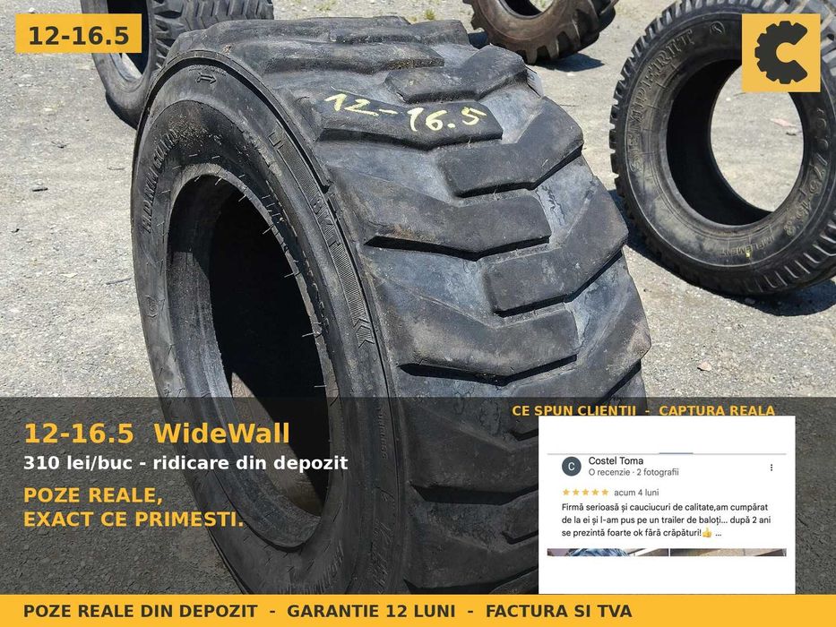 Cauciucuri 12-16.5 WideWall ANVELOPE Bobcat Miniincarcator Skid Steer 12PR Industriale SH GARANTIE Factura TVA