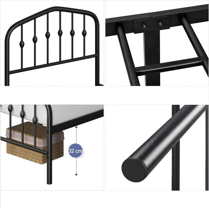 Cadru pat 90x200cm metalic modern rezistent  |S 615153 Black 90x200cm