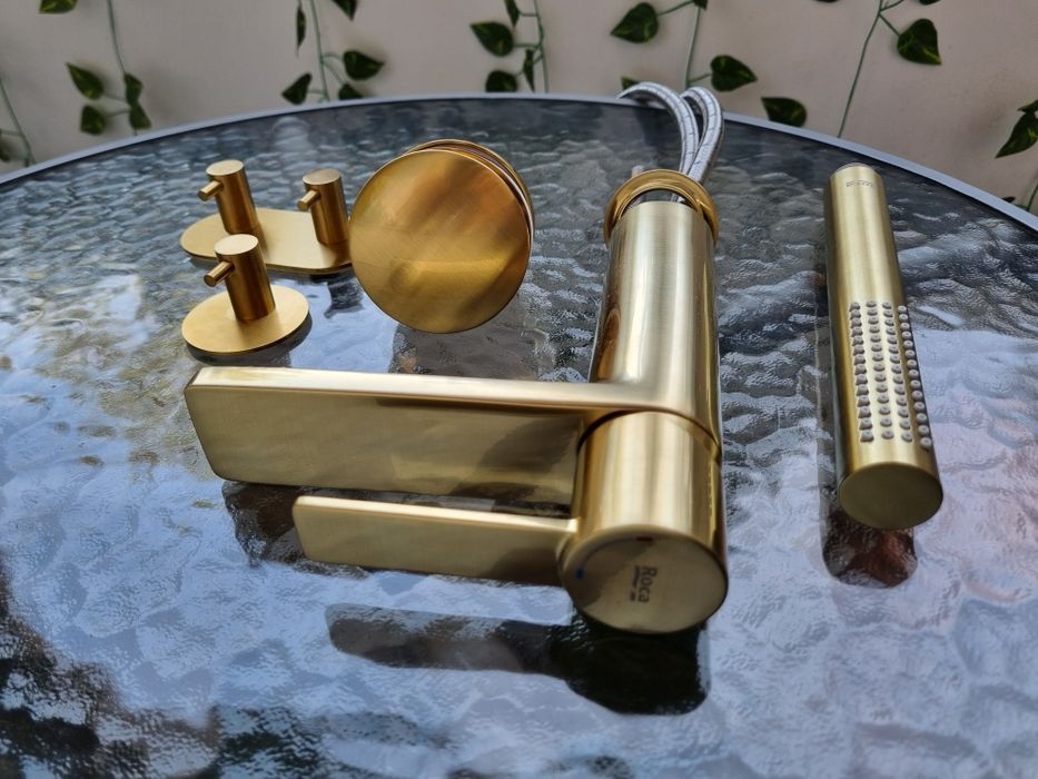 Baterie roca accesorii baie gold aur periat