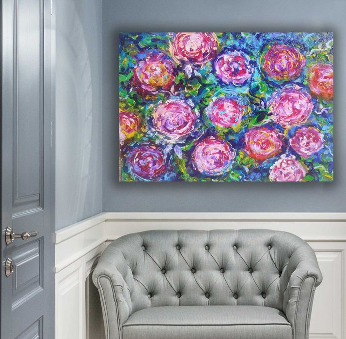 Оригинална картина цветя и рози, лакирана и готова за подарък!