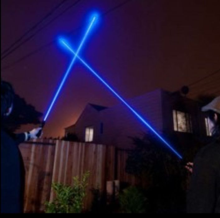 Акумулаторен Мощен син Лазер с накрайници и предпазни очила