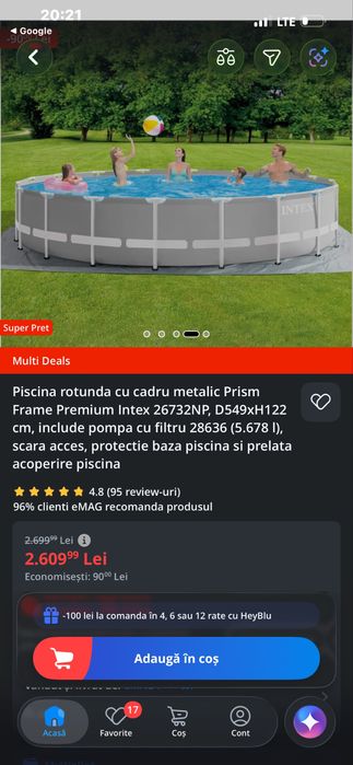 Piscina rotunda D549x122h in stare ca noua