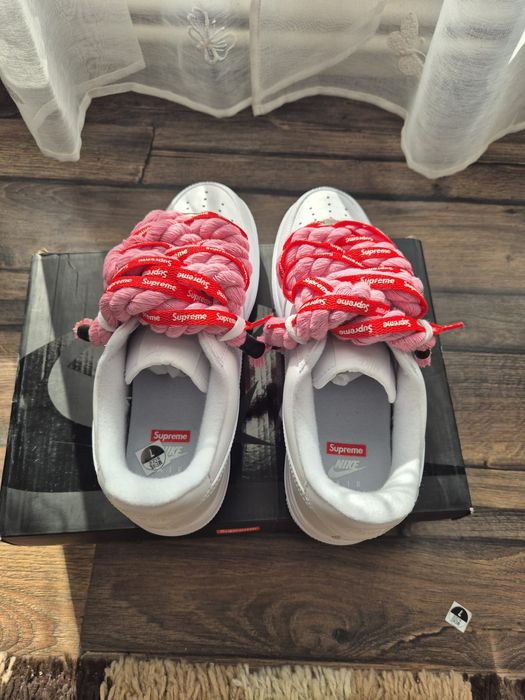 Nike Air Force 1 Low x Supreme White – Custom Rope Laces – Mărimea 39