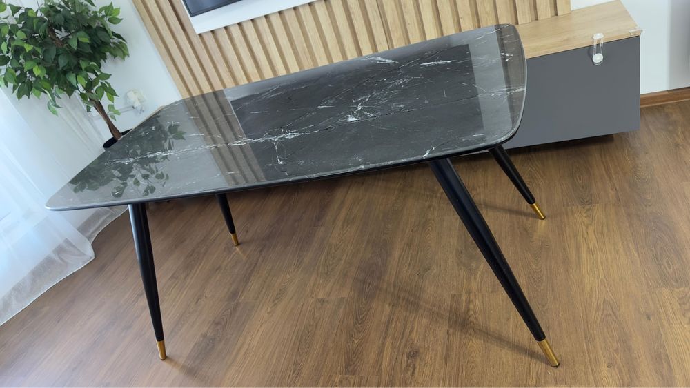 Masa CYRYL, negru cu efect de marmura, 140x80x75 cm