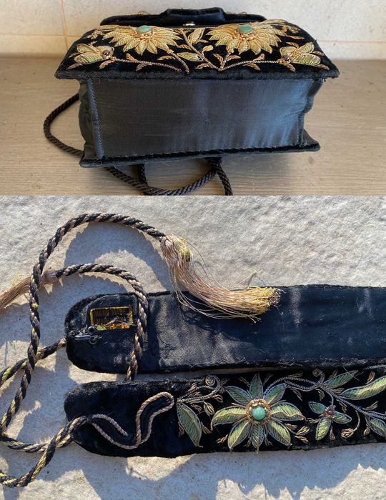 set geanta si curea, broderie manuala si pietre semipretioase