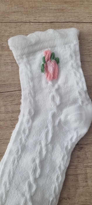 5 бр. елегантни дамски бели чорапки с цветя, one size